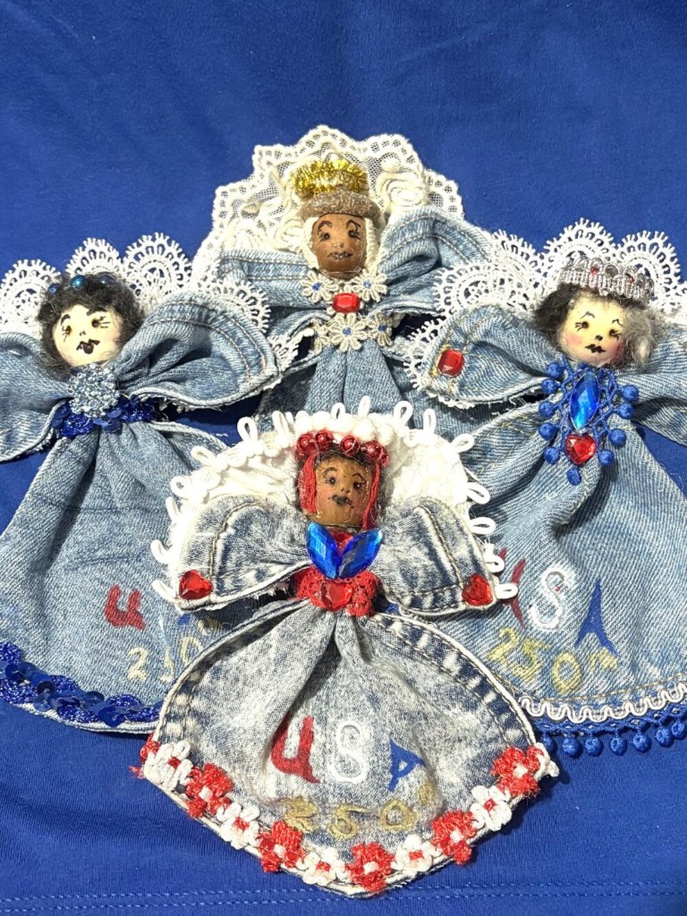 USA 250TH DesignerJean Pocket Angels Handmade collectors item-Patriotic decor